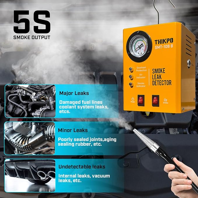 Smoke Machine Automotive Built-in Air Pump, Professional Smoke Leak Detector for Car, Diagnostic Leak Tester Tools for EVAP, Vacuum, Pipe, Fuel and More Leak Testing for All 12V DC Vehicles