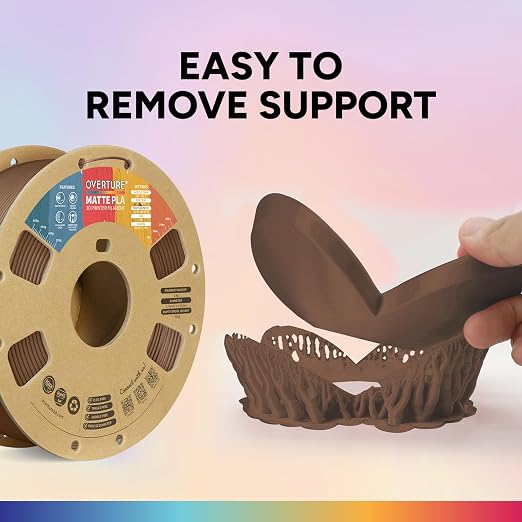 OVERTURE Matte PLA 1.75mm, Low Warp & Smooth Finish 3D Printer Filament | Frosted Matt Finish Hides Layer Lines, 1kg Spool (2.2lbs) Cardboard Spool, Fit Most FDM Printer (Matte Chocolate)