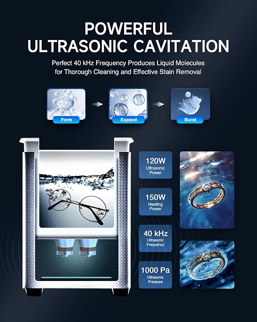 CREWORKS 3L Digital Ultrasonic Cleaner with Degas & Gentle Modes, 0.8 gal. Ultrasonic Cleaning Machine, 120W Professional Ultrasound Cleaner with 150W Heater & 1-30 min. Timer for Glasses Toys Tools