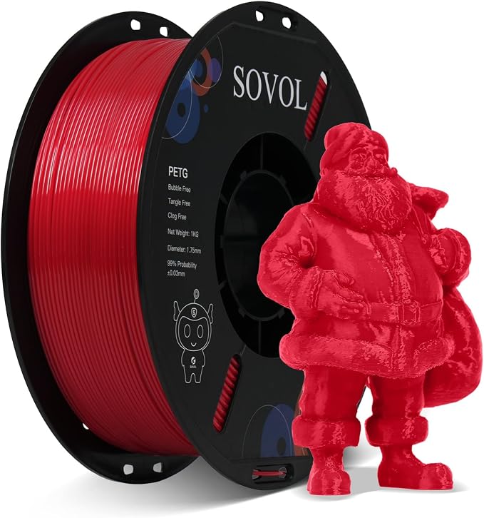 Sovol 3D Printer PETG Filament 1.75mm 1KG (2.2lbs), High Precision, Strong Toughness, Wiring Tightness, Dimensional Accuracy +/- 0.03 mm, 3D Printing PETG Filaments, Red