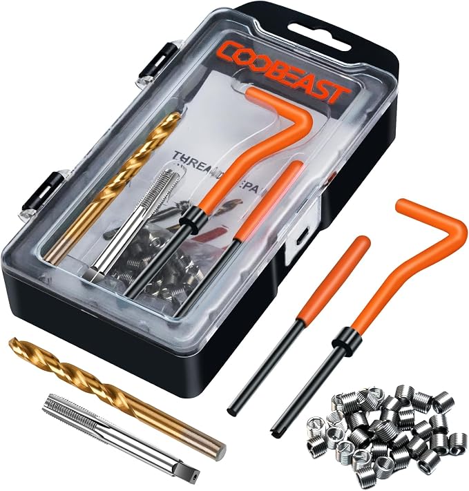 coobeast Thread Repair Kit, Thread Repair Tool with HSS Drill Bit & 30pcs 304 Stainless Steel Inserts, Complete Helicoil Rethreading Tool Set for Automotive Engine with Portable Carry Case M6x1.0