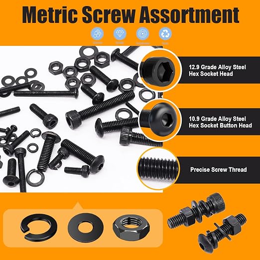 weideer 3160PCS Metric Flange Bolt Assortment,Metric Screw Assortment,12.9 Alloy Hex Socket Head&10.9 Alloy Hex Button Head&10.9 Flange Hex Nuts and Bolts,M2 M3 M4 M5 (4-30mm) M6x1.0 M8x1.25 M10x1.5