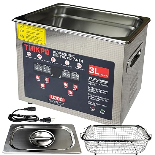 Professional 3L Ultrasonic Cleaner 120W 40kHz with Digital Timer & Heater 110V 304 SUS Tank Stainless Steel Basket for Jewelry, Watches, Glasses, Lab, Medical, Industrial Parts