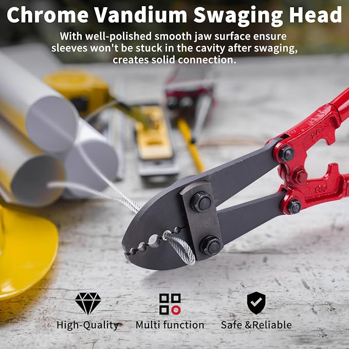 24Inch Hand Swaging Cutting Tool, Wire Rope Crimping Pliers for 1/16" 3/32" 1/8" 5/32" 3/16" Wires, Swager Crimper for Copper Aluminum Oval Sleeve and Stop Sleeve