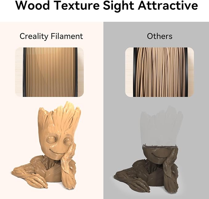 Creality Wood Filament PLA, Dark Brown PLA Filament 1.75mm, Dimensional Accuracy +/- 0.03mm, Warp-Free and Clog-Free, 1KG Spool (2.2 lbs), Fit for 99% 3D Printers