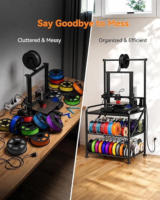 AHOWPD 3D Printer Stand with Filaments Storage - Heavy Duty 3d Printing Table & Filament Organizer, Spools Holder Racks with Adjustable Feet, Stable Shelf Hold Spool PLA, ABS, PETG for Garage Office Workshop