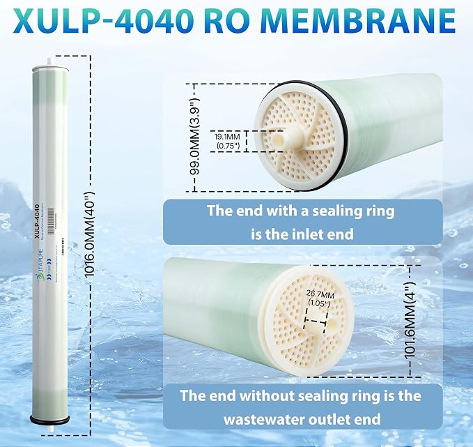 JTAPURE XULP 4040 RO Membrane, 2600 GPD Extra Low Pressure 100 PSI | 99% rejection 4x40 RO membrane for well water, groundwater and tap water systems with high output at only 100 PSI