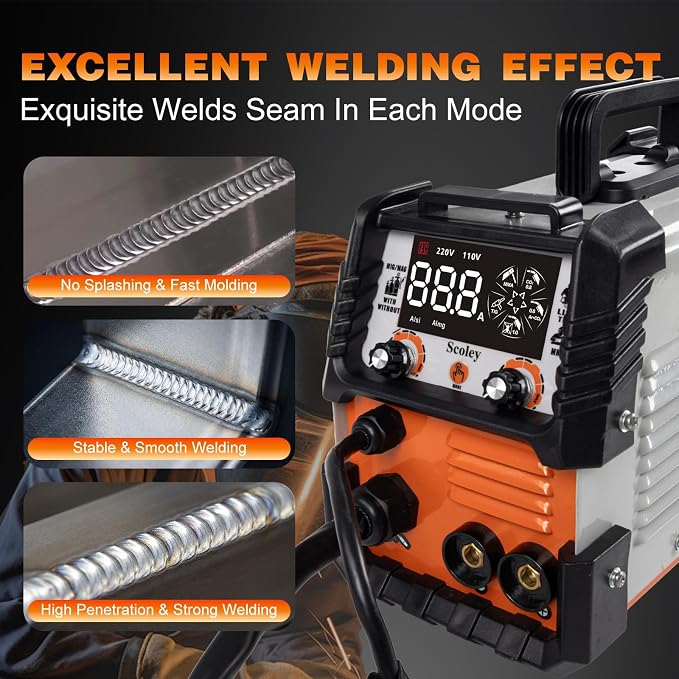 5-in-1 MIG Welder 110V/220V, 180A Aluminum Welder/Gas MIG/Flux Core Welder/Lift TIG/Stick Welding Machine with IGBT Inverter Synergic Control, Large Digital Display, Welding Gloves & Mask