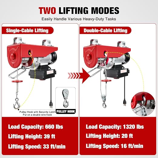 Nilight 1320LBS Electric Hoist 110V Electric Winch with Wireless Remote, Hoist Lift Single/Double Slings 39FT Lifting Height Material Handling Tool with Emergency Stop for Garage Warehouses Factories