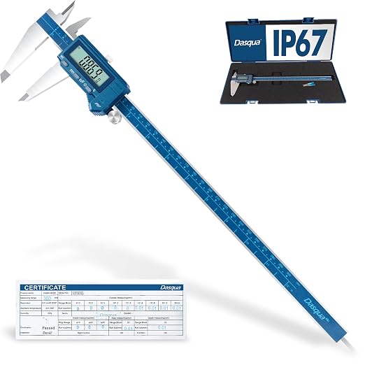 Dasqua 12”/300mm ±0.03mm/0.0015" Precision, IP67 Digital Caliper, Stainless Steel, Coolant-Proof, Inch/mm Conversion, Large LCD Display, Protective Case