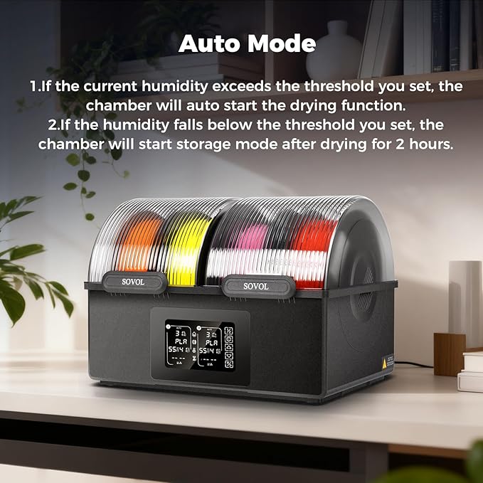Sovol Filament Dryer 4 Spools, SH03 Dry Box with 85℃ Max Temp, Sealed Filament Storage Box with Auto Dehumiditification, Dual Independent Heating Chambers for PLA PETG ABS TPU ASA PC PA 1.75/2.85mm
