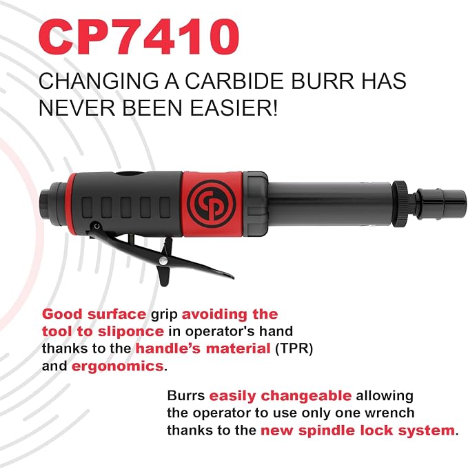 Chicago Pneumatic CP7410 - Air Die Grinder Tool, Welder, Woodworking, Automotive Car Detailing, Stainless Steel Polisher, Heavy Duty, Straight, 1/4 Inch (6 mm), 0.34 HP / 250 W - 27000 RPM