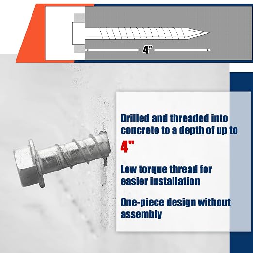 Tandefio 80 Pack 5/8" X 4" Galvanized Concrete Screws Large Diameter Anchors Concrete Screw Anchor Bolts Masonry Screw for Anchoring to Masonry Brick or Block