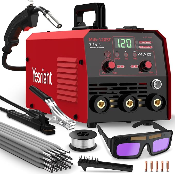 120A Mig Welder, 3 IN 1 Gasless Flux Core MIG/Lift TIG/Stick Welder Machine & E6013 Welding Rods Carbon Steel Stick Welding Electrodes ARC Welding Equipment