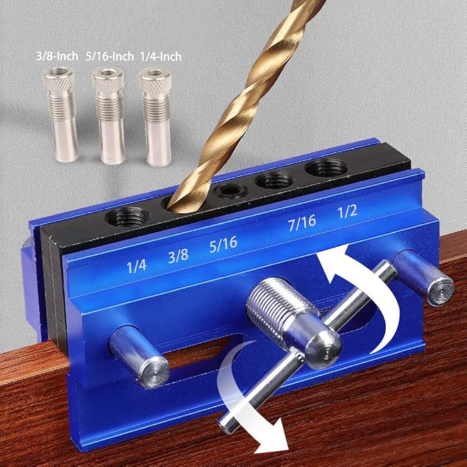 Self Centering Doweling Jig Kit Drill Guide Bushings Set Wood Doweling Jig Woodworking Joints Tools for Straight Holes (Blue)