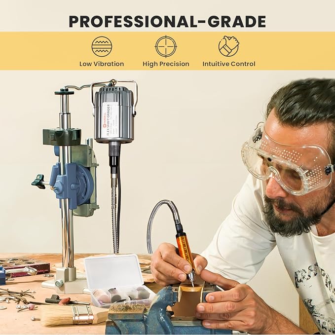1200W Flex Shaft Grinder, 30000RPM Variable Speed Flex Shaft Rotary Tool Kit with 46pcs Accessories, 0-1/4" Universal Chuck Hanging Grinder for Polishing, Carving, Silver, Wood, DIY Creating