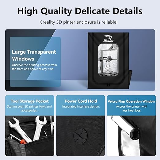 Creality Official 3D Printer Enclosure with Fan Interface, 550 * 650 * 750mm Fireproof Dustproof Constant Temperature Protective Cover for Creality Hi/Ender 3 V3/3 V3 SE/3 V3 KE/Ender 3 S1/3 S1 Pro