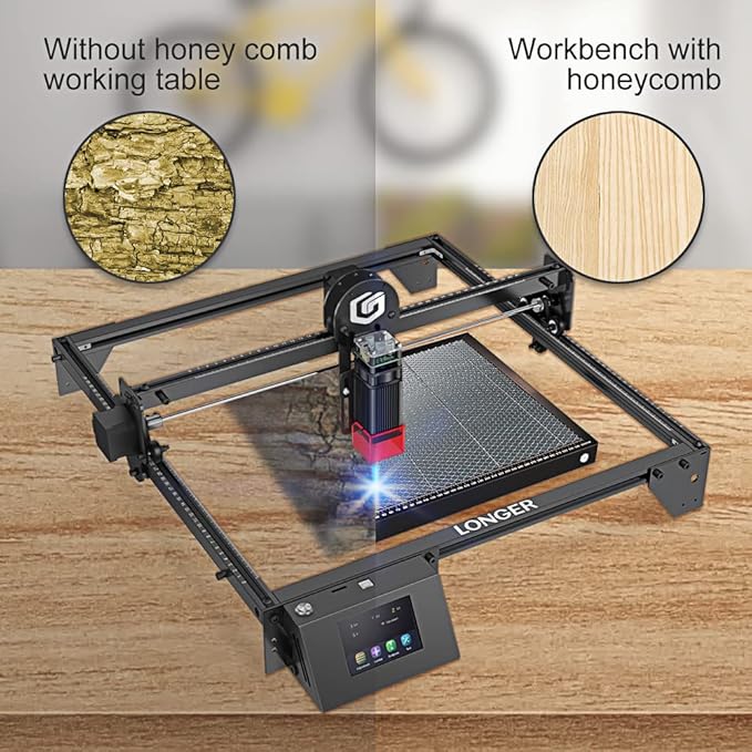 Longer RAY5 5W Laser Cutter and Laser Engraver for Tumblers, Rotary Roller Bundle, 17.3"x 17.3" Working Bed, Enclosure with Vent, and Air Pump, Laser Engraver for Wood and Metal, Acrylic