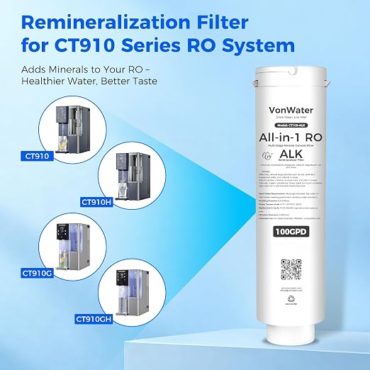 CT100-ALK Replacement Filter | 𝐀𝐥𝐤𝐚𝐥𝐢𝐧𝐞 pH+ RO Filter Cartridge for CT910/C5/CT910G Series | 100GPD 12-24 Months | NSF/ANSI372,42,58 Standards, Reduce TDS PFAS (CT100-ALK)