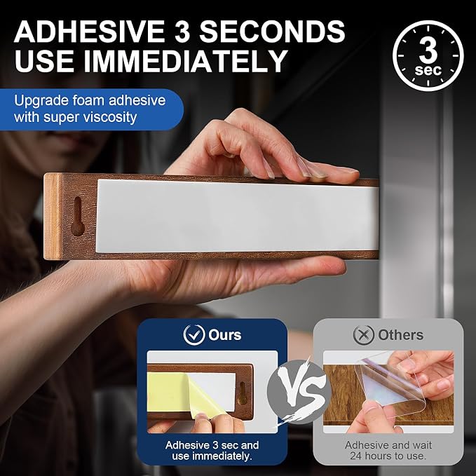 Knife Magnetic Strip 16 Inch + Japanese Santoku Knife 7 Inch, Acacia Wood Magnetic Knife Holder for Refrigerator, Wall Mount Magnet Knife Bar with 4 Hooks