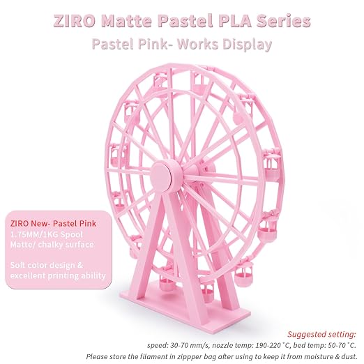 ZIRO 3D Printer Filament, Matte 1.75mm PLA Filament, Pastel Colors PLA Series, 3D Printing Material, Fit Most FDM Printers,1.75mm 2.2lbs Spool, Dimensional Accuracy +/- 0.03mm, Pastel Pink(Matte)