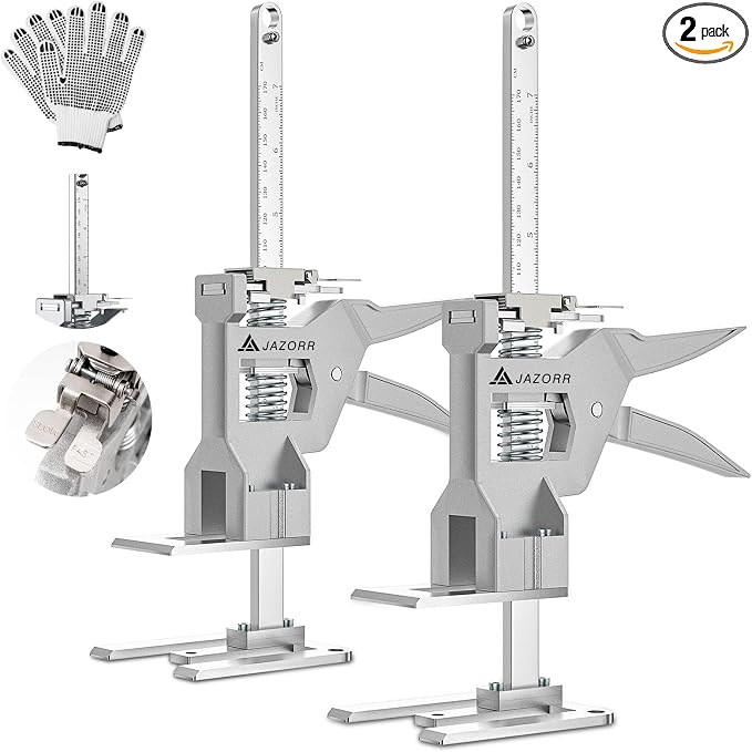2Pcs Metal Labor Saving Arm Jack, Load-Bearing 440 lb Multi-Function Height Adjustment Lifting Device Arm Tool Lift Wall Tile Locator Door Panel Lifting Cabinet Jack Board Lifter