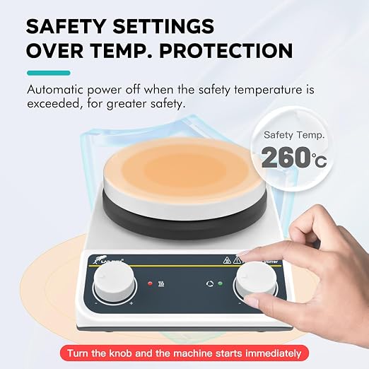 LAB FISH HS5E Magnetic Stirrer Hot Plate, 260℃/500℉ | 5 inch stir plate, 3L capacity, knob speed control, for lab heating & mixing