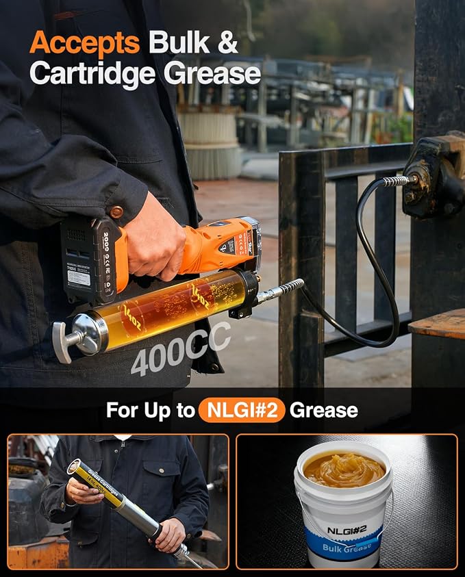 TaskStar 2-in-1 Electric Grease Gun: 10000PSI Automatic Cordless Grease Gun Battery Powered Tool Kit with 2 Batteries & Charger, 39.4" Hose and 3 Couplers for Farm, Workshop & Heavy Duty Maintenance