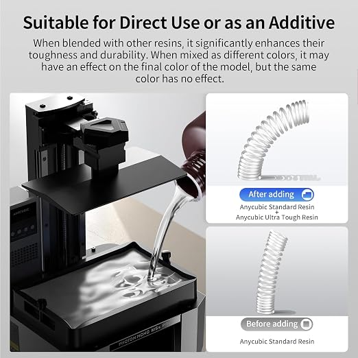 ANYCUBIC Ultra Tough Resin, 3D Printer Resin with Strong Impact Resistance and High Flexibility, Suitable for Direct Use or as an Additive, Wide Compatible for LCD Resin 3D Printers (Clear, 1kg)