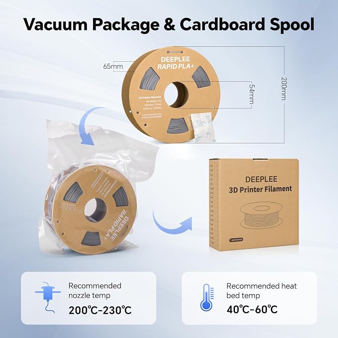Rapid PLA Plus Filament 1.75mm, High Speed 3D Printer Filament Up to 600mm/s, PLA+ Filament Dimensional Accuracy +/- 0.02 mm Fits Most FDM 3D Printer, Cardboard Spool 4 Pack 2*Brown & 2*Beige