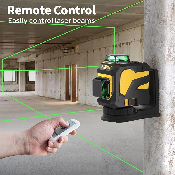 IKOVWUK 3x360° Laser Level with Tripod & Remote, Built-in 5200mAh Battery | Adjustable 59.8-inch Tripod, for Construction and Picture Hanging