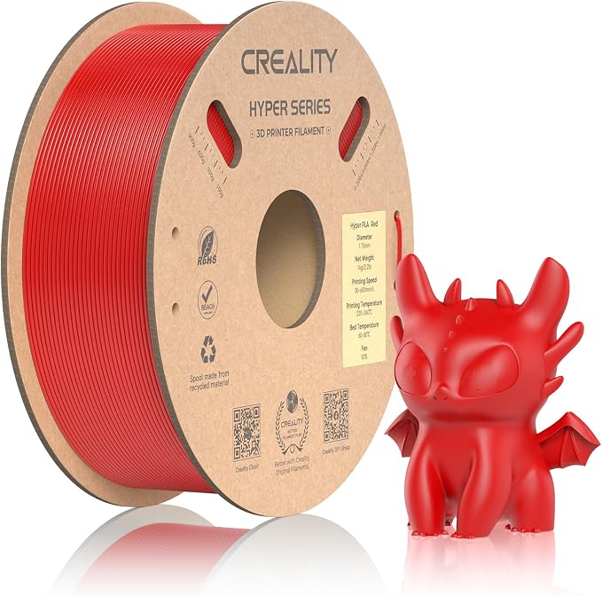 Official CREALITY Hyper PLA Filament 1.75mm, High Speed PLA 30-600mm/s Rapid 3D Printer Filament, Dimensional Accuracy +/-0.02mm, Stronger Toughness, Fit Most FDM 3D Printers，1KG(2.2lbs) Spool Red