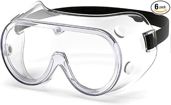 Protective Safety Goggles, Clear Lens & Anti Fog, Adjustable Head Belt Lightweight & Durable, 6 Pack
