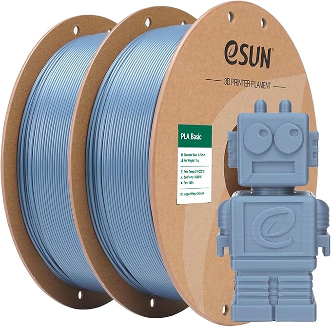 eSUN PLA Basic Filament 1.75mm, 3D Printer Filament High Speed PLA for Fast Printing, 1KG Spool, 2 Spools 3D Printer Filament, Light Grey