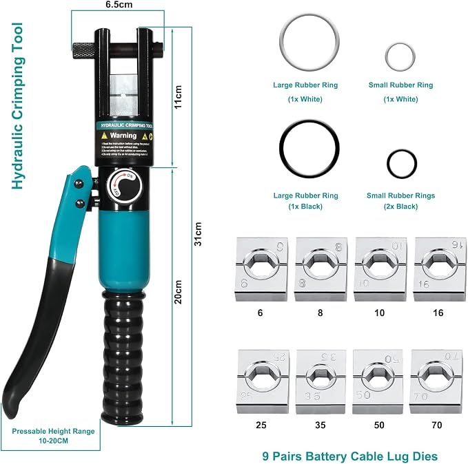 Brileine 10-Ton Hydraulic Crimping Tool with 9 Dies - Battery Cable Crimper Tool & Wire Rope Crimping Tool for 12 AWG to 2/0 AWG, 1/16" 1/8" 3/16" Stainless Steel Cable Railing Tool, Hydraulic Crimper