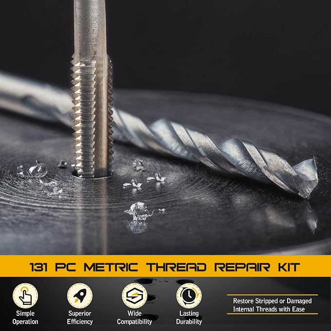 Helicoil Thread Repair Kit, Metric 131-Piece - Including M5 M6 M8 M10 M12- with HSS Drill Bits, Thread Inserts, Taps, Installation Tools and Breakoff Tools