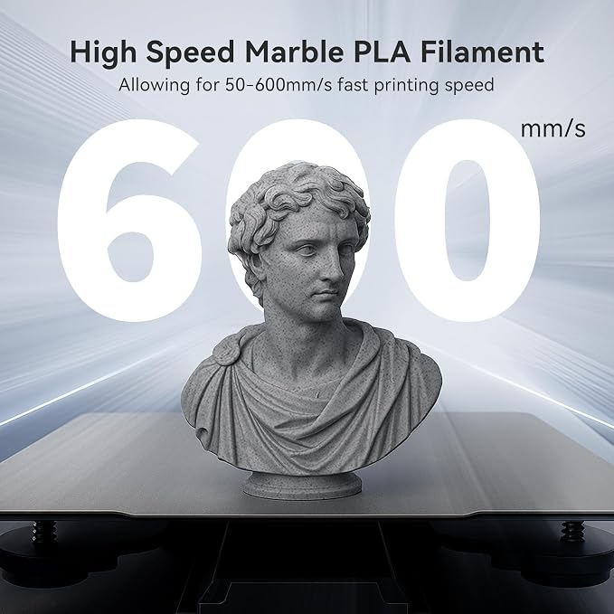 TECBEARS Rapid Marble PLA Filament, PLA 3D Printer Filament for 600mm/s High-Speed Printing, Natural Rock-Like Texture, Fits Most FDM Printers，Marble White