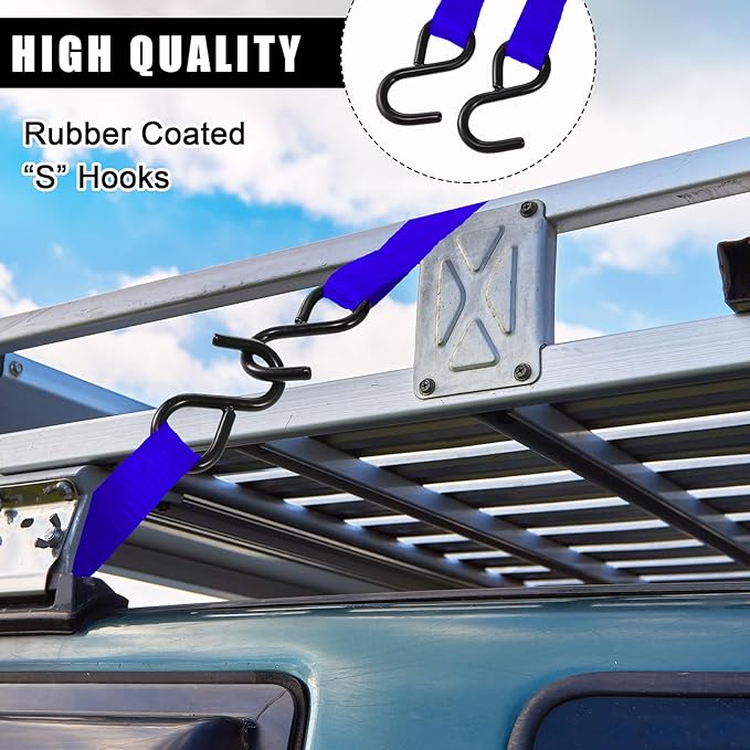 Riakrum 16 Pcs Cambuckle Tie Down Straps 1763lbs Break Strength Securing Straps 1'' x 15 ft Cambuckle Tie Downs with S Hook for Motorcycle, Kayak, Car, Truck, Boat Moving, Securing Cargo (Blue)