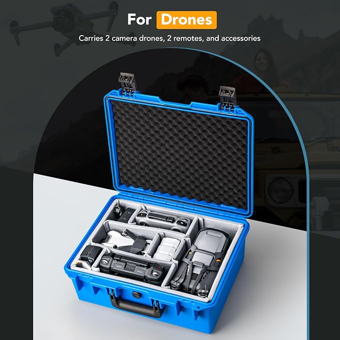 Lykus PVC1 Waterproof Hard Camera Case with Padded Dividers for Cameras, Lenses, Dual DJI Mavic/Air/Mini/Flip drones
