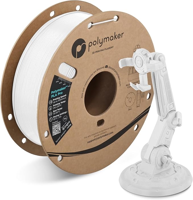 Polymaker PLA PRO Filament 1.75mm 5kg, Tough & High Rigidity White 3D Printing Filament, PolyLite PLA PRO High Speed, Print with Most 3D Printers