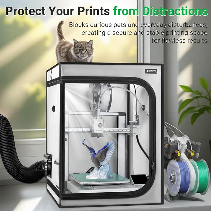 Upgrade 3D Printer Enclosure with Ventilation Kit for Bambu lab A1/A1 Mini Combo,Fireproof&Dustproof Constant Temperature 3D Printer Cover with AMS LED Light-520*600*700mm-NOT For AMS lite Top-mount