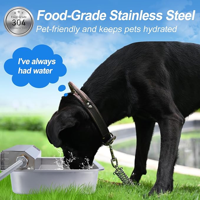 1Gal/3.8L Automatic Water Dispenser for Dogs, Patented Automatic Dog Water Bowl Dispenser, Stainless Steel Outdoor Water Bowl Dispenser for Livestock Chicken, Dog Water Feeder Fit 3/4'' GHT Faucet