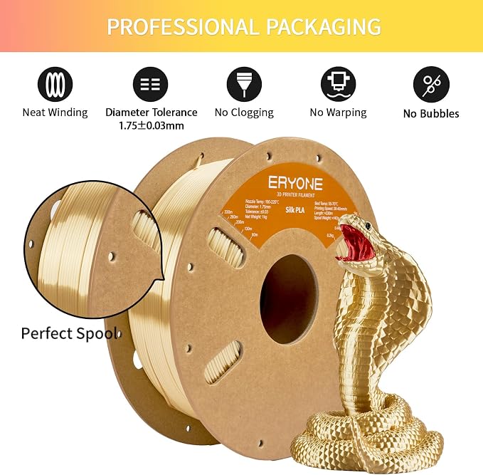 ERYONE Silk PLA Filament for 3D Printer 1.75mm +/- 0.03mm, Shiny Filament 1kg (2.1lbs)/Spool, Light Cream Yellow