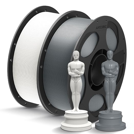 ANYCUBIC PLA+ 3D Printer Filament Bundle, PLA Plus 1.75mm Dimensional Accuracy +/- 0.02mm, Fit Most FDM 3D Printers, 1KG Reusable Spool, 2KG White+Texture Grey