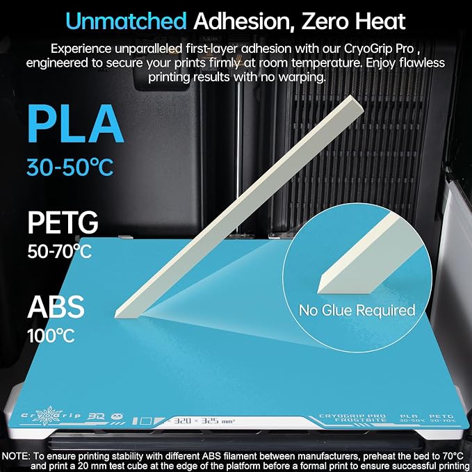 BIQU CryoGrip Pro Frostbite for Bambu-Lab H2D/H2S 3D Printer 355x346mm Cold Build Plate Room Temperature Print Double Sided Upgrade Spring Steel Sheet Removable Surface Platform