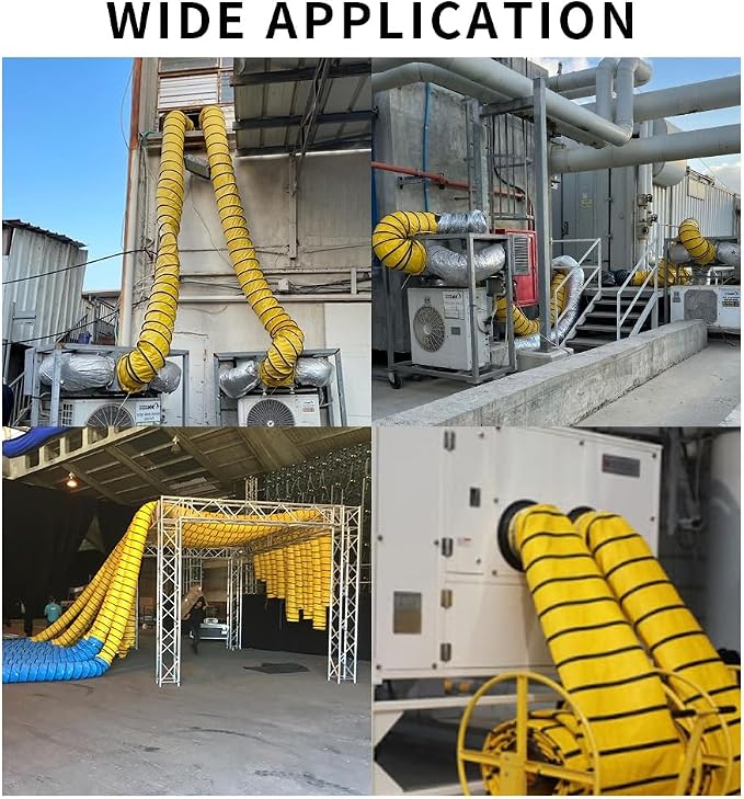 25FT PVC Flexible Duct Pipe with S Hook & Steel Support HAVC Ducting for 12inch Ventilator Utility Blower Fan & Exhaust Fan