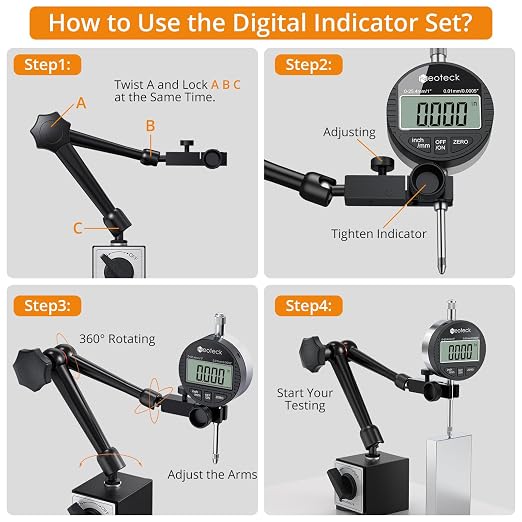 Neoteck 1" Digital Dial Indicator Set + 90lbs/40kg Magnetic Base Stand