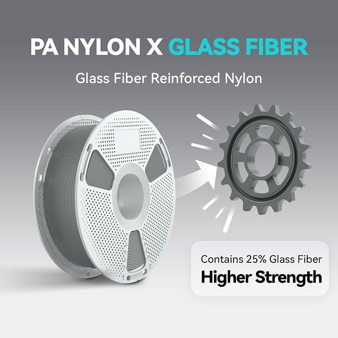 SUNLU PA6-GF 3D Filament 1.75mm 1KG, 25% Glass Fiber Nylon Filament, High Temp Resistance 401°F (205°C), Corrosion Resistance, Engineering Filament, Dimensional Accuracy+/-0.03mm, 1KG Spool, Grey