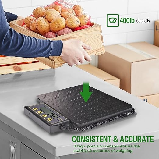 400lbs Commercial Scale Digital Receiving Scale with Anti-Slip Aluminum Platform, High Accuracy Food Scale with Hold/Tare/Auto-Off, Kitchen Scale with LCD Display for Restaurant/Cater