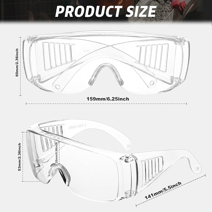 Salfboy Safety Glasses Over Eyeglasses with Anti-Fog and Scratch Resistant ANSI Z87 Safety Goggles Over Glasses